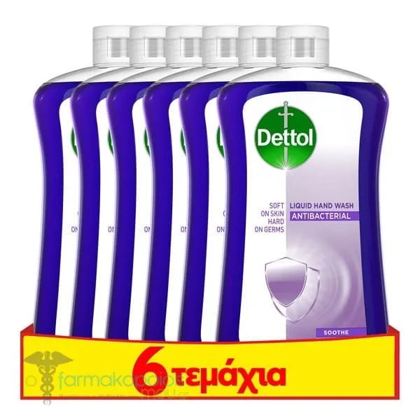 6 x Dettol Antibacterial Liquid Hand Wash Soothe Lavender & White Musk Refill, 6 x 750ml