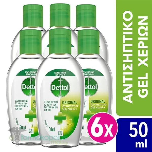 6 x Dettol Hand Sanitiser Gel, 6 x 50ml