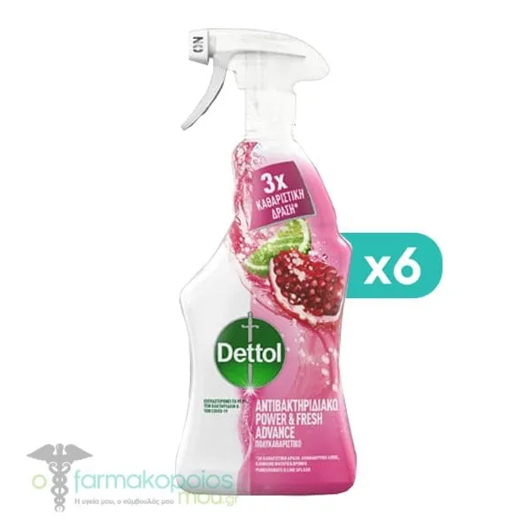 6 x Dettol Power & Fresh Multi-Purpose Cleaner Spray Pomegranate & Lime, 6 x 500ml
