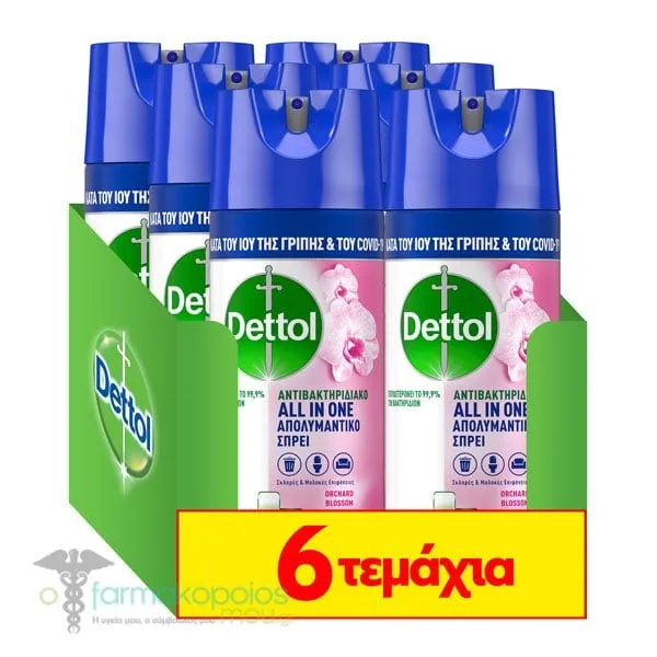 6 x Dettol All in One Disinfectant Spray Orchard Blossom, 6 x 400ml