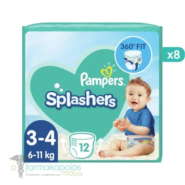 8x Pampers Splashers Size 3-4 (6-11kg) Disposable Swim Pants, 8x12pcs