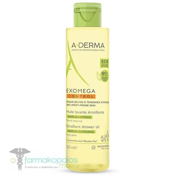 A-Derma Exomega Control Emollient Shower Oil Against Itching, 200ml