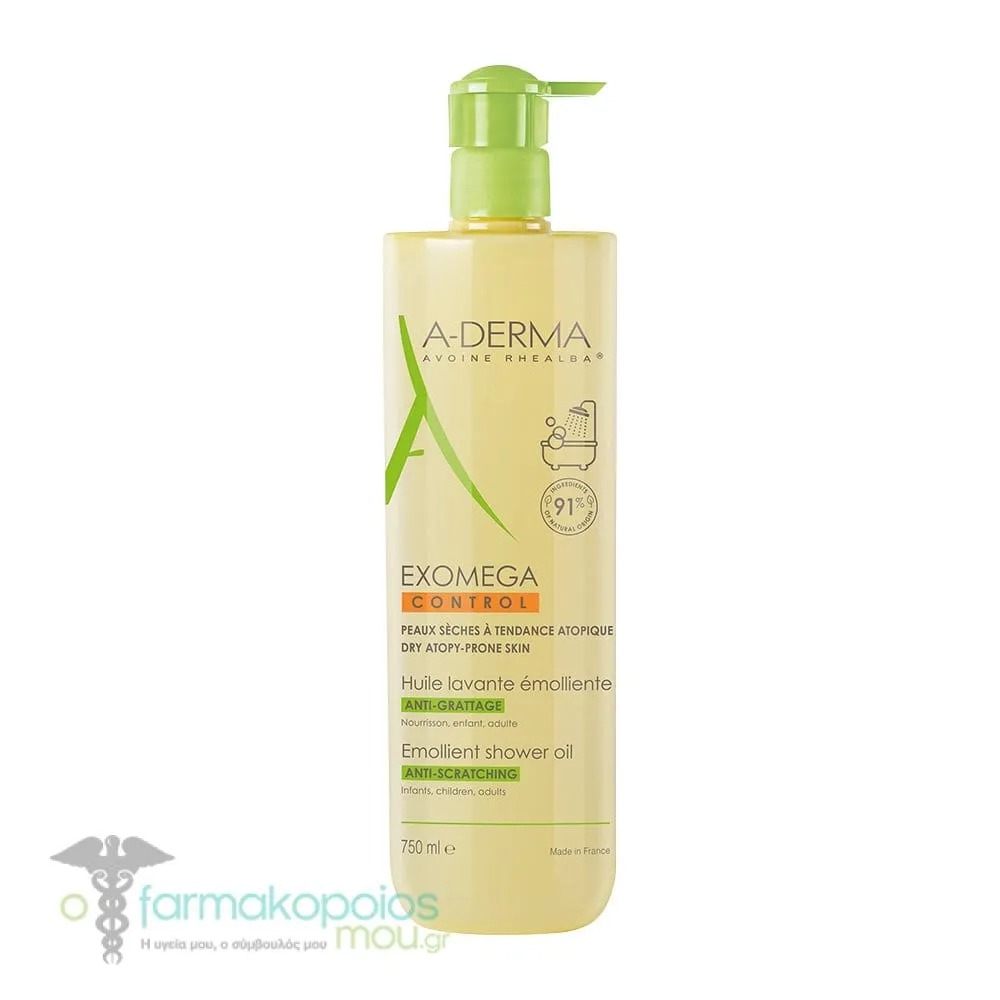A-Derma Exomega Control Emollient Shower Oil for Dry/Atopy Prone Skin, 750ml