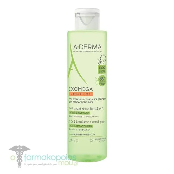 A-Derma Exomega Control Anti-Scratching 2in1 Emollient Cleansing Gel, 200ml