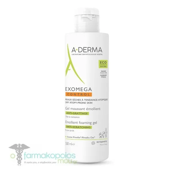 A-Derma Exomega Control Emollient Foaming Gel Anti-Scratching, 500ml