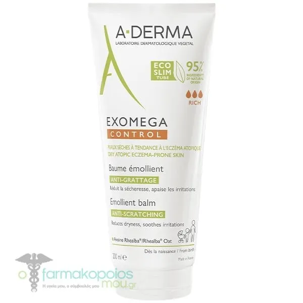 A-Derma Exomega Control Kαταπραϋντικό Μαλακτικό Βάλσαμο κατά του Αισθήματος Κνησμού με Βρώμη για Ξηρό Δέρμα, 200ml