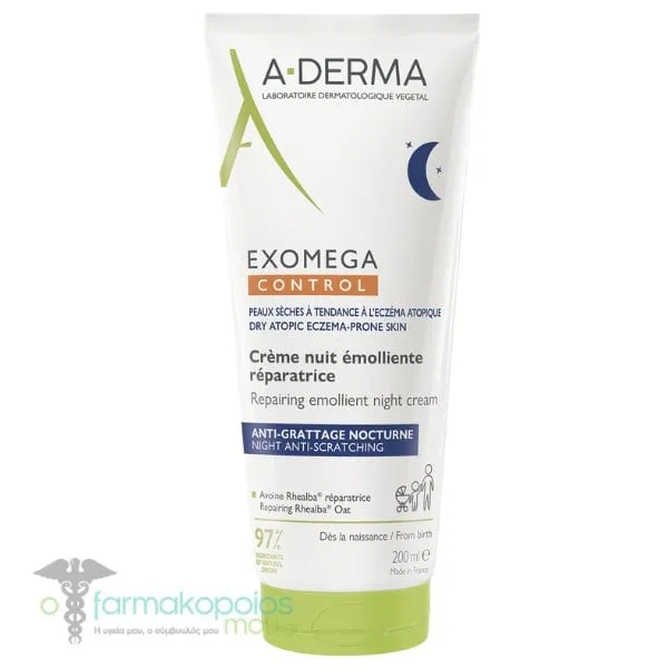 A-Derma Exomega Control Repairing Emollient Night Cream, 200ml
