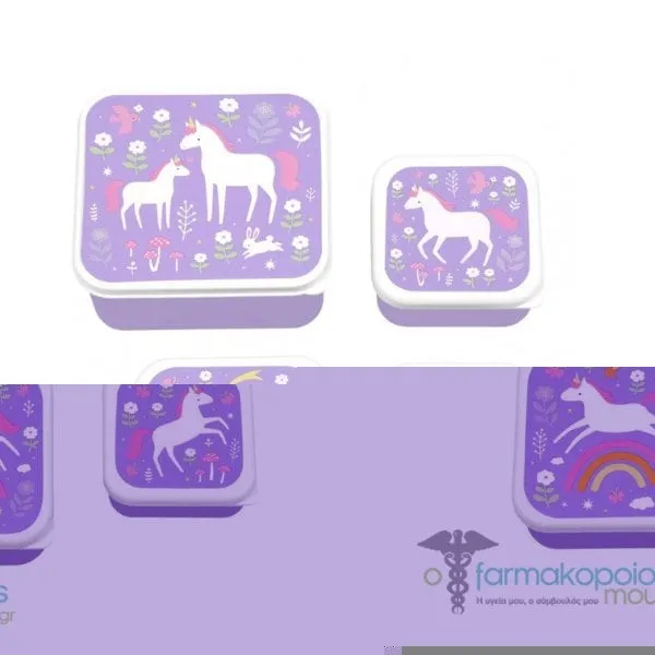 A Little Lovely Company Σετ με 4 Δοχεία Φαγητού Lunch & Snack Box, 4τεμ - Unicorn