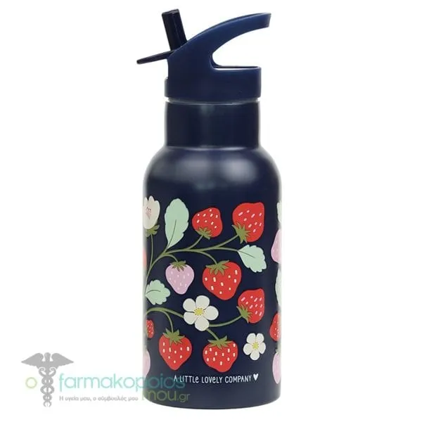 A Little Lovely Company Stainless Steel Drink Bottle, 350ml - Strawberries
