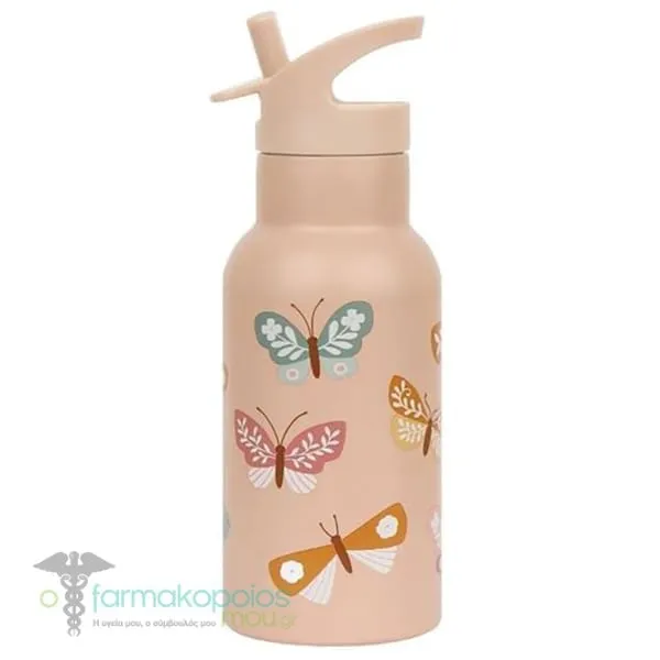 A Little Lovely Company Drink Bottle Θερμός-Μπουκάλι με Καλαμάκι & Διπλό Τοίχωμα από Ανοξείδωτο Ατσάλι, 350ml - Butterflies
