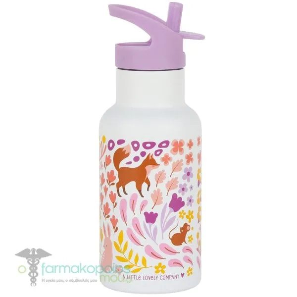 A Little Lovely Company Drink Bottle Θερμός-Μπουκάλι με Καλαμάκι & Διπλό Τοίχωμα από Ανοξείδωτο Ατσάλι, 350ml - Flower Garden