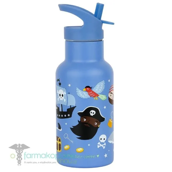 A Little Lovely Company Drink Bottle Θερμός-Μπουκάλι με Καλαμάκι & Διπλό Τοίχωμα από Ανοξείδωτο Ατσάλι, 350ml - Pirates