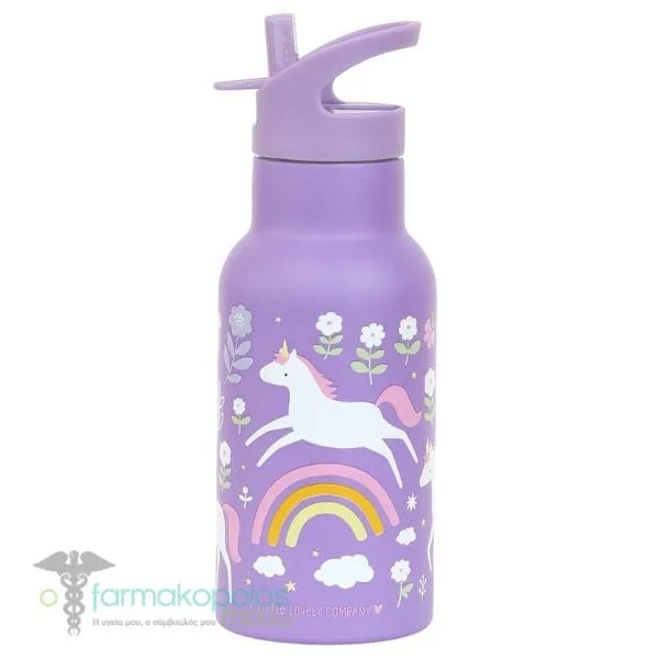 A Little Lovely Company Drink Bottle Θερμός-Μπουκάλι με Καλαμάκι & Διπλό Τοίχωμα από Ανοξείδωτο Ατσάλι, 350ml - Unicorn