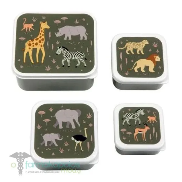 A Little Lovely Company Lunch & Snack Box Set, 4pcs - Savanna