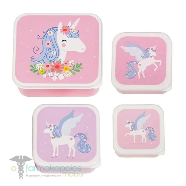 A Little Lovely Company Lunch & Snack Box Set Unicorn, 4pcs