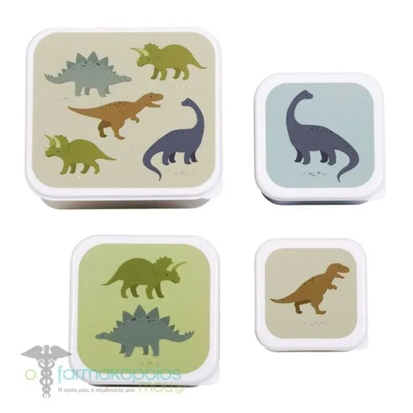 A Little Lovely Company Lunch & Snack Box Set Dinosaurs, 4pcs