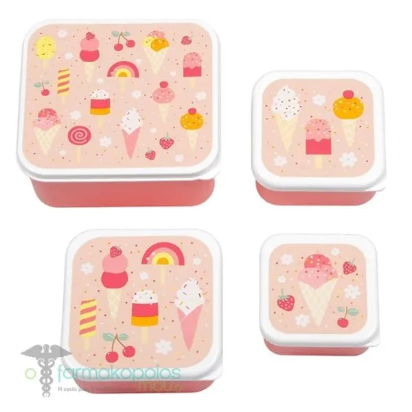 A Little Lovely Company Lunch & Snack Box Set Ice Cream, 4pcs
