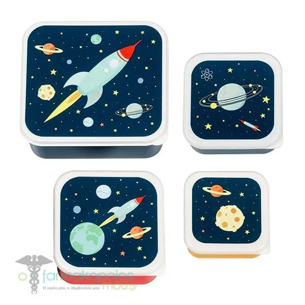 A Little Lovely Company Lunch & Snack Box Set Space, 4pcs