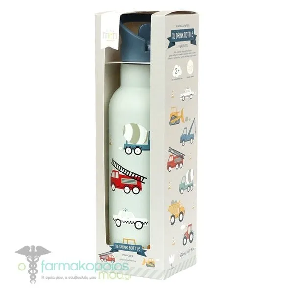 A Little Lovely Company XL Drink Bottle Vehicles, 500ml - Vehicles