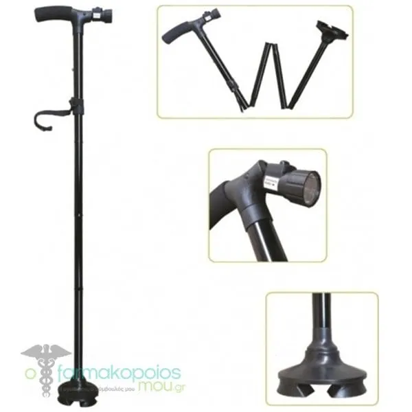 ADCO Walking Cane (06145) Metallic Adjustable Height & LED Flashlight, 1pc
