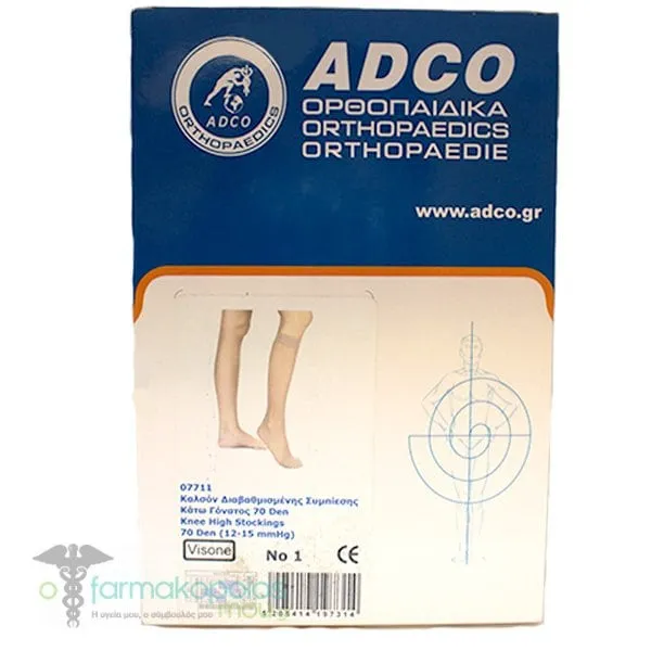 Adco Lower Knee Socks (07711) 70 Den (12 - 15mm Hg) Beige, 1 pair