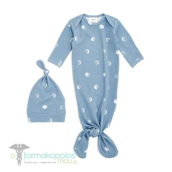 Aden + Anais Comfort Knit Newborn Gift Set Knotted Gown & Infant Hat Blue Moon 0-3m, 1set