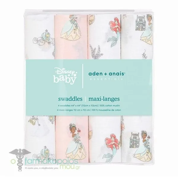 Aden + Anais Essentials Classic Muslin Swaddles Disney Princess, 4pcs