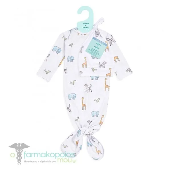 Aden + Anais Comfort Knit Newborn Gift Set Knotted Gown & Infant Hat Jungle Jammin 0-3m, 1set