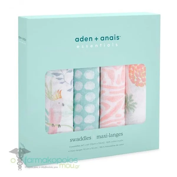 Aden + Anais Essentials Cotton Muslin Swaddles Tropicalia, 4pcs