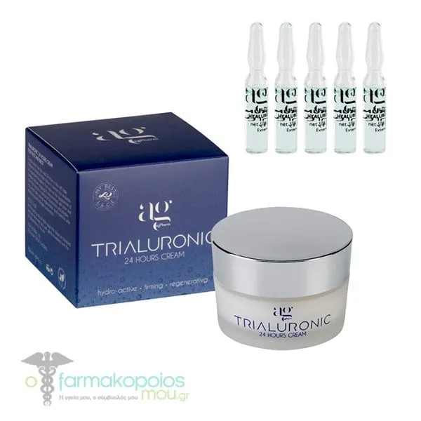 AG Pharm Promo με Trialuronic 24 Ηours Cream Αντιγηραντική Κρέμα για Πρόσωπο & Λαιμό, 50ml & Δώρο Hyaluronic Serum Ενυδατικός Ορός, 5x2ml, 1σετ