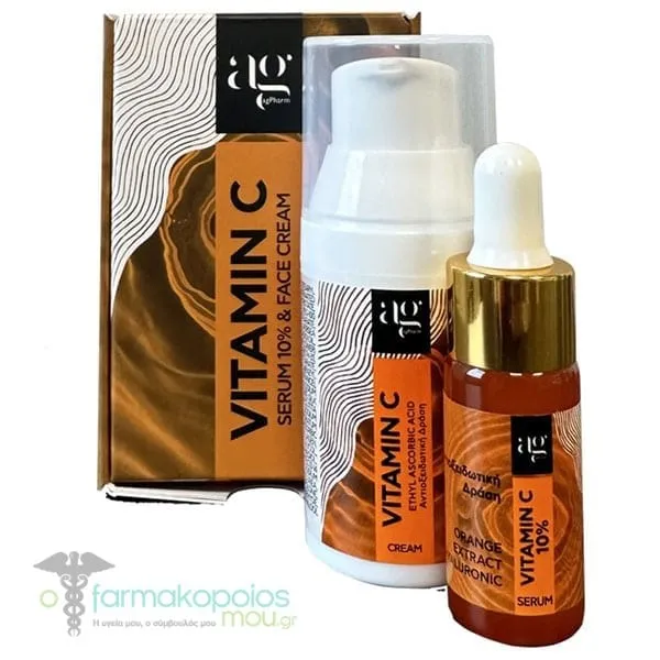 Ag Pharm Vitamin C 10% Promo Serum Ορός Προσώπου για Αντιγήρανση, 10ml & Face Cream Ενυδατική Κρέμα Προσώπου, 30ml, 1σετ
