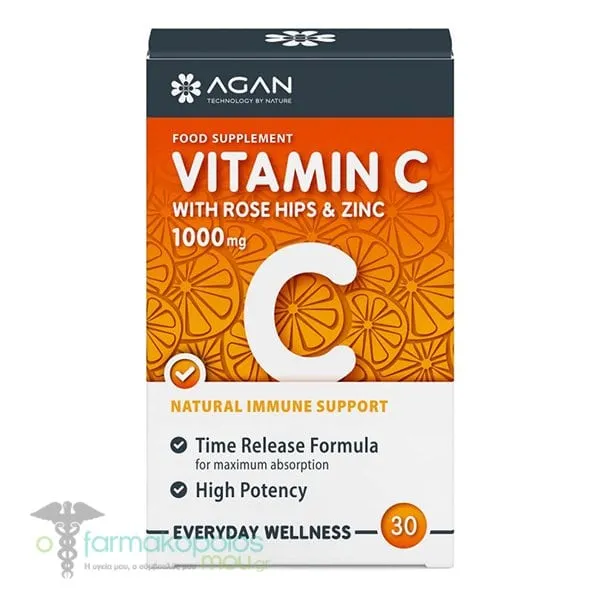 Agan Vitamin C 1000mg Rose Hips & Zinc, 30tabs