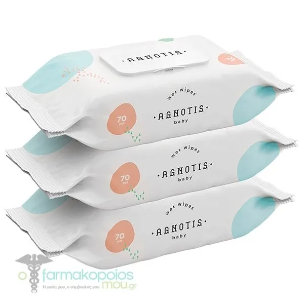 Agnotis Baby Wet Wipes Μωρομάντηλα, (3x70τεμ) 210τεμ