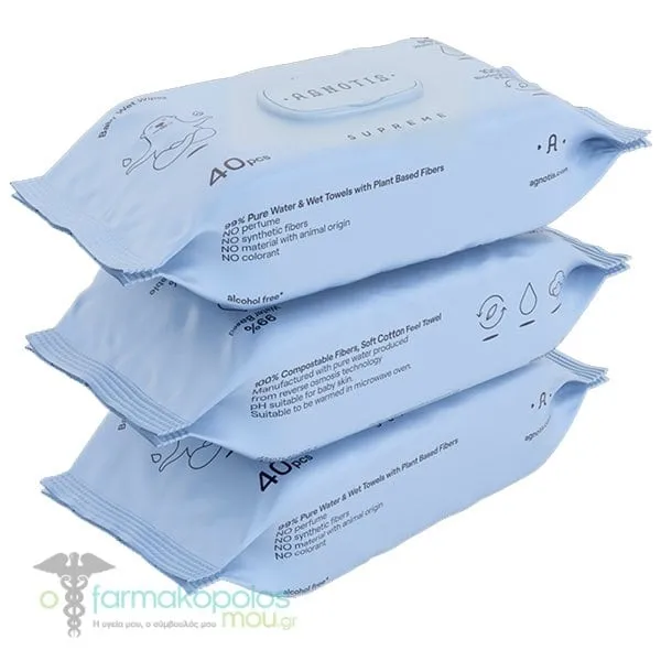 Agnotis Supreme Baby Wet Wipes, 3x40pcs
