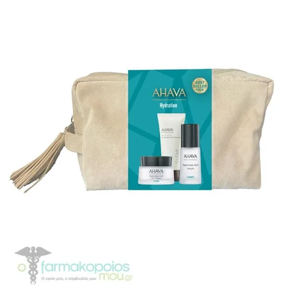 Ahava Hydration Promo Hyaluronic Acid 24/7 Cream Κρέμα Υαλουρονικού για Πρόσωπο & Λαιμό, 50ml, Hyaluronic Acid Serum Ορός Υαλουρονικού για Πρόσωπο & Λαιμό, 30ml & Refreshing Cleansing Gel Καθαριστικό για Πρόσωπο & Λαιμό, 100ml, 1σετ