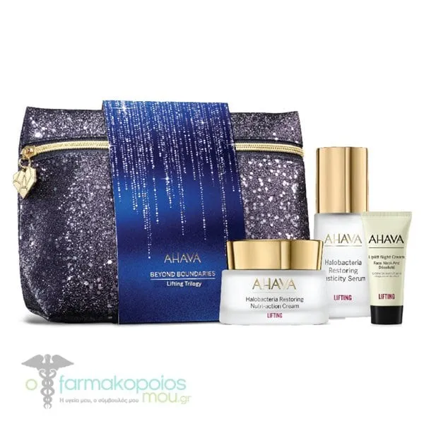 Ahava Lifting Trilogy X-Mas Pack Halobacteria Cream, 50ml, Halobacteria Serum, 30ml, Uplift Night Cream, 15ml & Beauty Pouch, 1set