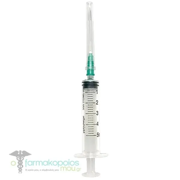 Alfashield Σύριγγα 5ml 21Gx1 1/2 με Βελόνα, 1τεμ