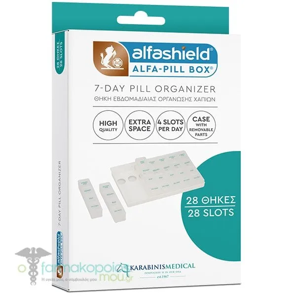 Alfashield 7-day Θήκη Εβδομαδιαίας Οργάνωσης Χαπιών 28 Θέσεων, 1τεμ