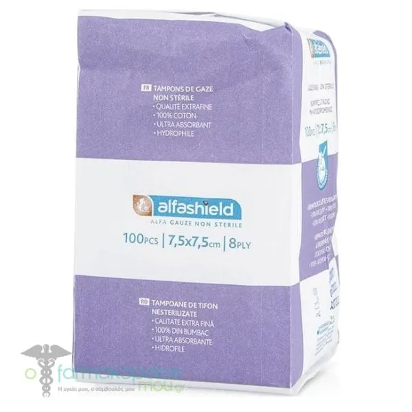 Alfashield Gauze Swabs Non Sterile 8-ply (7.5x7.5cm), 100pcs