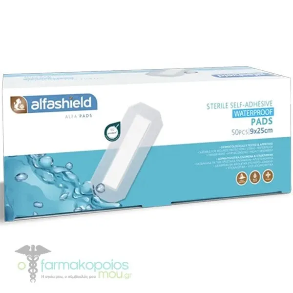 Alfashield Self-Adhesive Pad Waterproof Διαφανή Αποστειρωμένα Αυτοκόλλητα Επιθέματα 9cmx25cm, 50τεμ