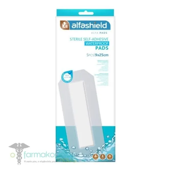 Alfashield Self-Adhesive Waterproof Pads (9x25cm) Sterile Adhesive Pads, 5pcs