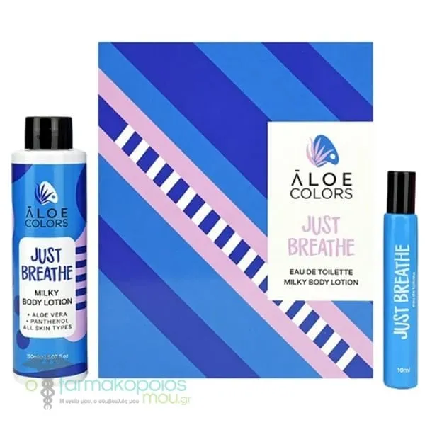 Aloe Colors Just Breathe Gift Set 2024 with Just Breathe Milky Body Lotion, 150ml & Just Breathe Eau De Toilette, 10ml, 1set