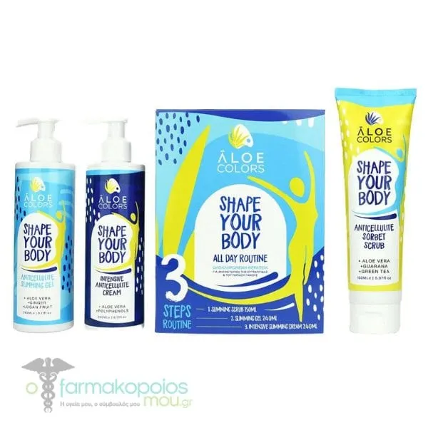 Aloe Colors Promo Shape Your Body All Day Routine with Anti-Cellulite Slimming Gel, 240ml, Intensive Anticellulite Cream, 240ml & Anticellulite Sorbet Scrub, 150ml, 1set