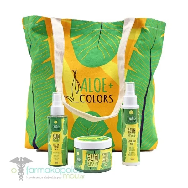 Aloe+ Colors Sun Kissed Beach Bag with After Sun Cooling Mist, 100ml, After Sun Cooling Sorbet Gel, 150ml & Hair+Body Mist, 100ml, 1set