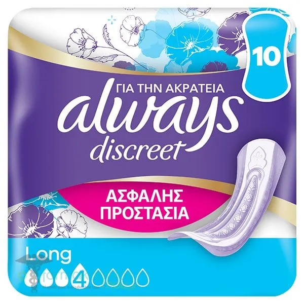 Always Discreet Pads Long Γυναικείες Σερβιέτες για την Ακράτεια, 10τεμ