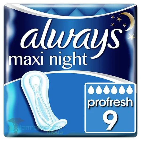 Always Maxi Night ProFresh Σερβιέτες Νυκτός για Αυξημένη Ροή, 9τεμ