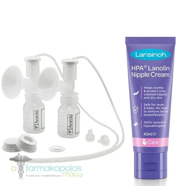 Ameda Dual Hygiene Pumpset Kit, 1set & Lansinoh HPA Lanolin Nipple Cream for Irritated Nipples, 40ml, 1set