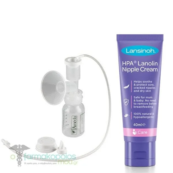 Ameda EcoKit Pumping Set, 1pcs & Lansinoh HPA Lanolin Nipple Cream for Irritated Nipples, 40ml, 1pcs, 1set