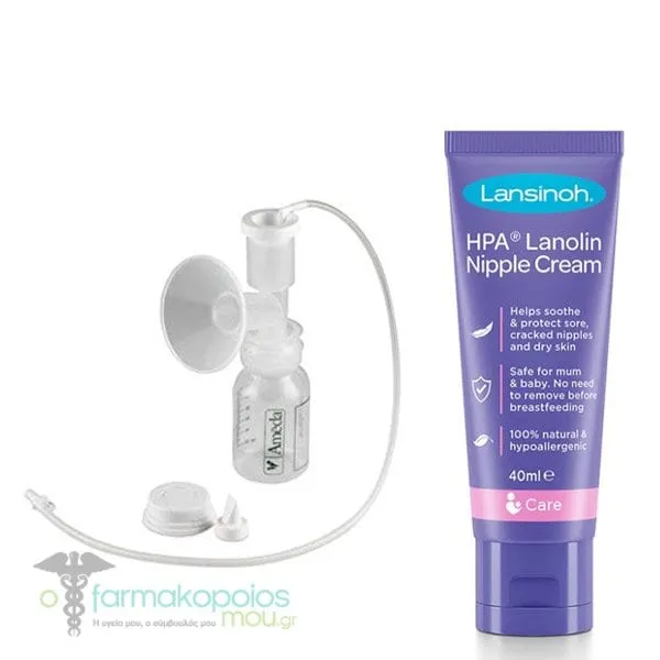Ameda Single Hygiene Pumpset Kit Single Pumping Set, 1set & Lansinoh HPA Lanolin Nipple Cream for Irritated Nipples, 40ml, 1set