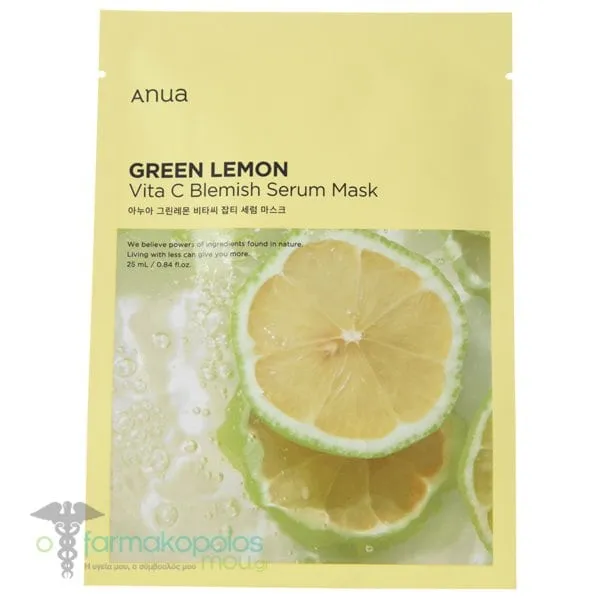 Anua Green Lemon Vita C Blemish Serum Mask Μάσκα για Ομοιόμορφο Τόνο & Λάμψη, 1τεμ